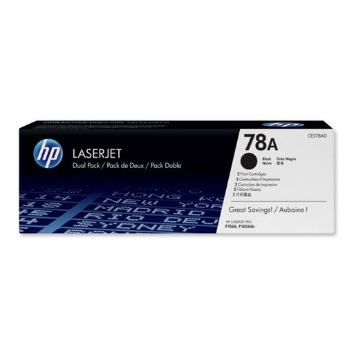 [HP-TO-CE278AD] Paquete De 2 Cartuchos De Tóner Negro Hp 78A