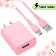 [BR-CO-6001332] Cargador Usb Brobotix Combo Y Cable Usb Tipo C Rosa