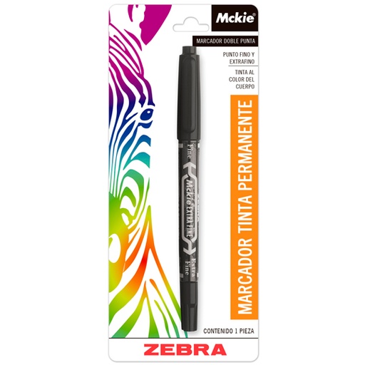 [ZEB-MAR-4010] Marcador Doble Punta Mckie Zebra, Punta Fina Y Extra Fina, Negro,
