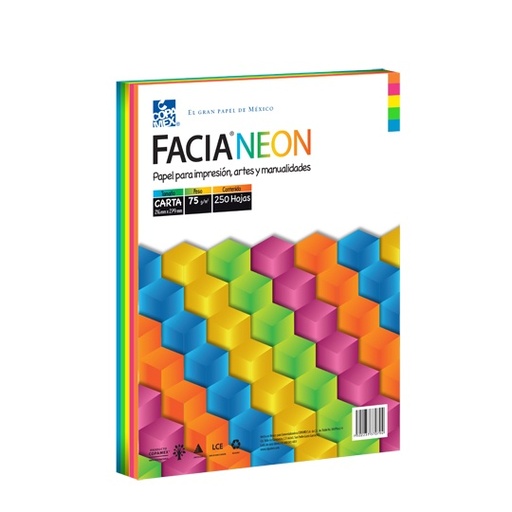 [COP-PAP-NEON] Papel Facia Neon Carta Mix De 5 Colores 75Gr