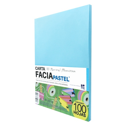 [COP-PAP-ARCAZUL] Papel Facia Pastel Carta Color Azul 75 Gr, 100 Hojas