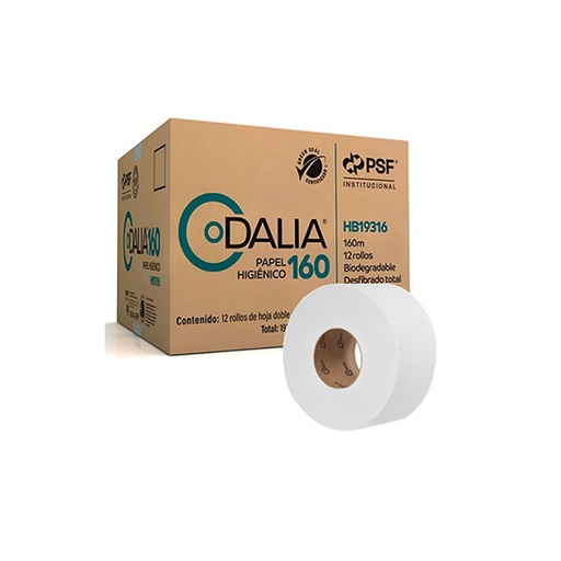 [LFA-HIG-9316] Papel Higiénico Blanco Dalia, Caja C/12 Bobinas Jr 160 M C/U 