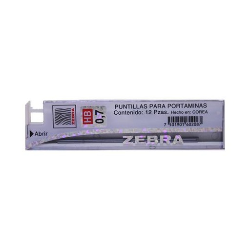 [ZEB-MIN-0901] Puntillas De Grafito Hb Zebra Punto 0.7Mm, Tubo Con 12 Puntillas