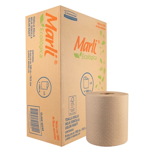 [LKC-TOAR-92244] Toalla En Rollo Kraft Marli De 180 M, Caja Con 6 Bobinas