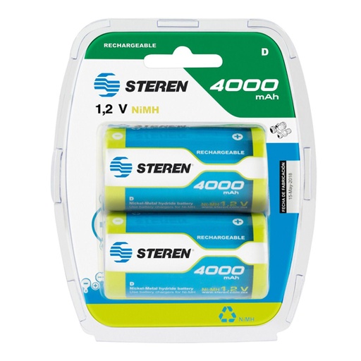 [STE-PIL-BATNMD2] Pila Recargable D Steren  Blister De 2 P
