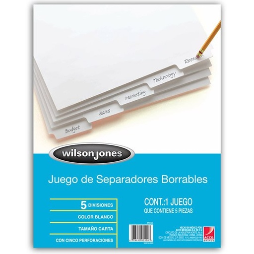 [ACO-SEP-P0154] Separador Borrable 5 Divisiones Acco Tam