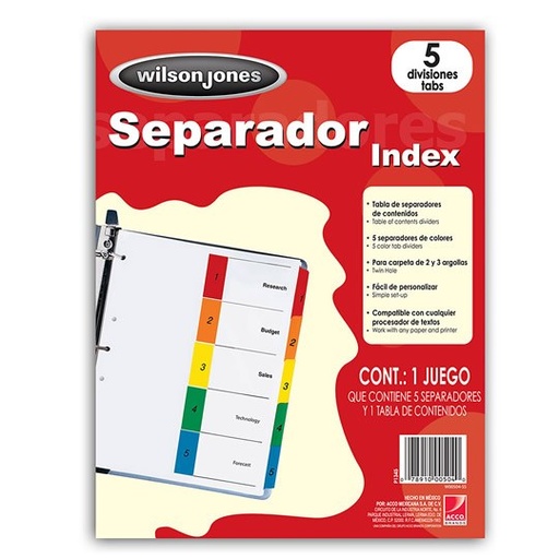 [ACO-SEP-P1345] Separador C/Numeración 5 Divisiones Acco, Tamaño Carta