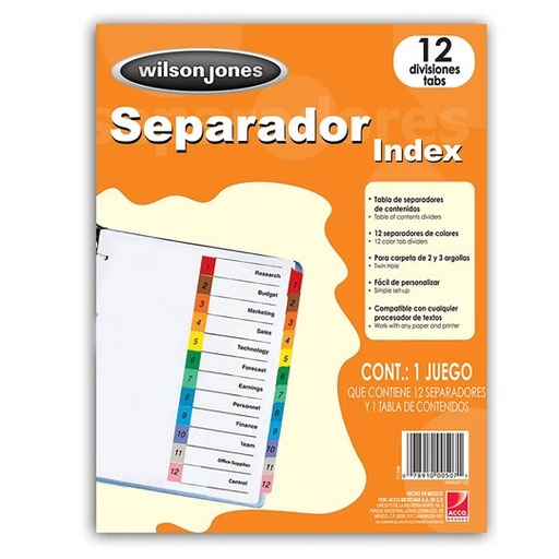 [ACO-SEP-P1348] Separador C/Numeración 12 Divisiones Acco, Tamaño Carta