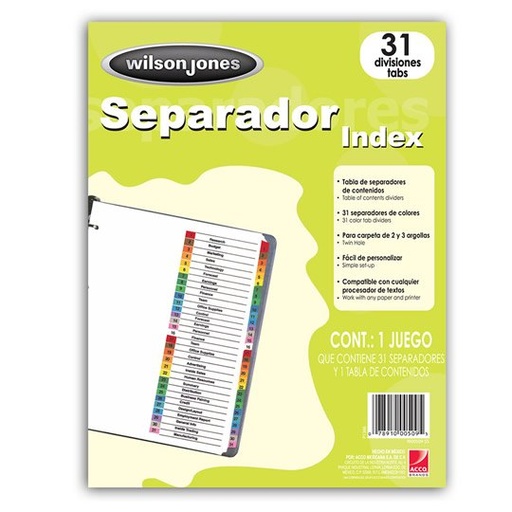 [ACO-SEP-P1366] Separador C/Numeración 31 Divisiones Acco, Tamaño Carta