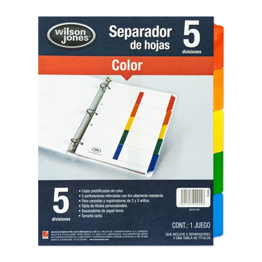 [ACO-SEP-P2455] Separador Sin Numeración 5 Divisiones Acco, Tamaño Carta