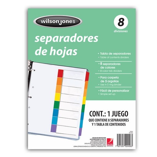 [ACO-SEP-P2456] Separador Sin Numeración 8 Divisiones Ac