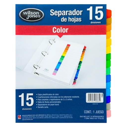 [ACO-SEP-P3683] Separador Sin Numeración 15 Divisiones A