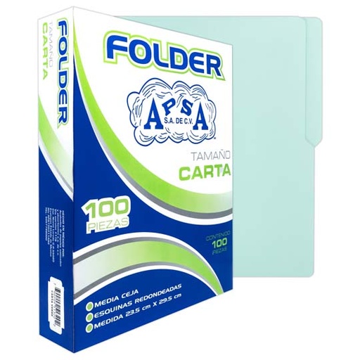 [APS-FOL-L12] Folder Verde Apsa Tamaño Carta, Paquete Con 100 Piezas