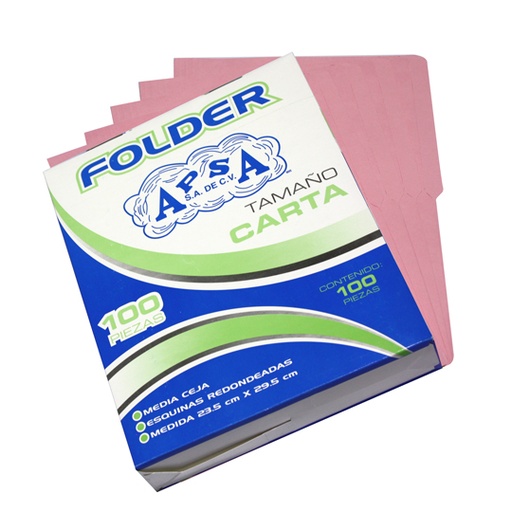 [APS-FOL-L13] Folder Rosa Apsa Tamaño Carta, Paquete Con 100 Piezas