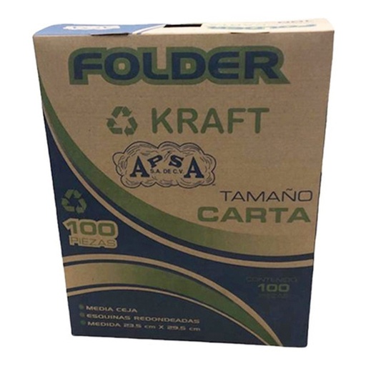 [APS-FOL-L16] Folder Kraft Apsa Tamaño Carta, Paquete Con 100 Piezas