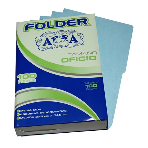 [APS-FOL-L21] Folder Azul Apsa Tamaño Oficio  , Paquete Con100 Piezas