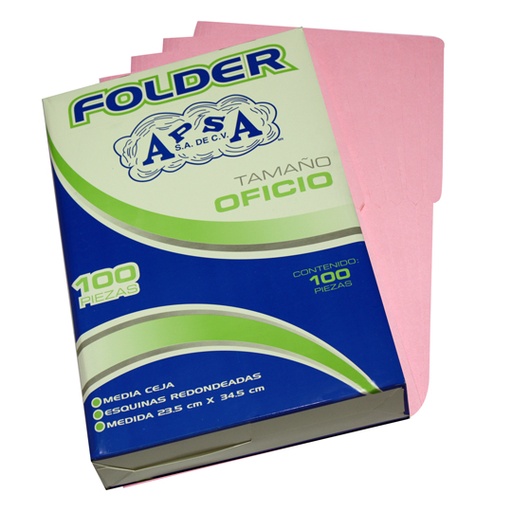 [APS-FOL-L23] Folder Rosa Apsa Tamaño Oficio,  Paquete Con 100 Piezas