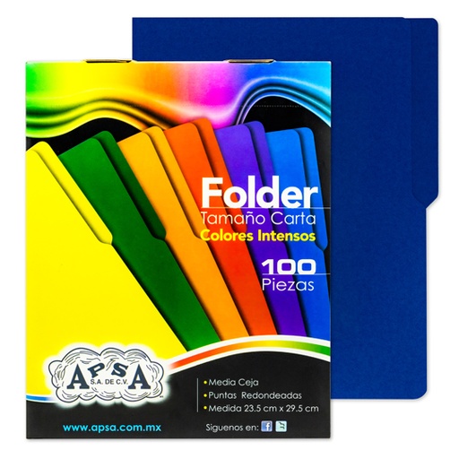[APS-FOL-L81] Folder Azul Intenso Apsa Tamaño Carta, Paquete Con 100 Piezas