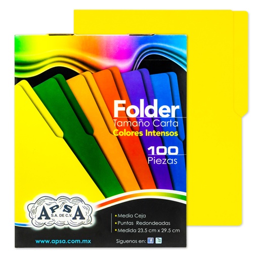[APS-FOL-L88] Folder Amarillo Apsa Tamaño Carta  , Paquete Con 100 Piezas