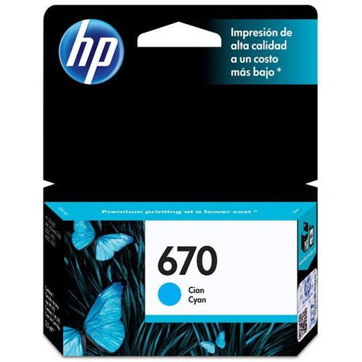 [HP-TIN-CZ114AL] Cartucho De Tinta Cian Hp 670