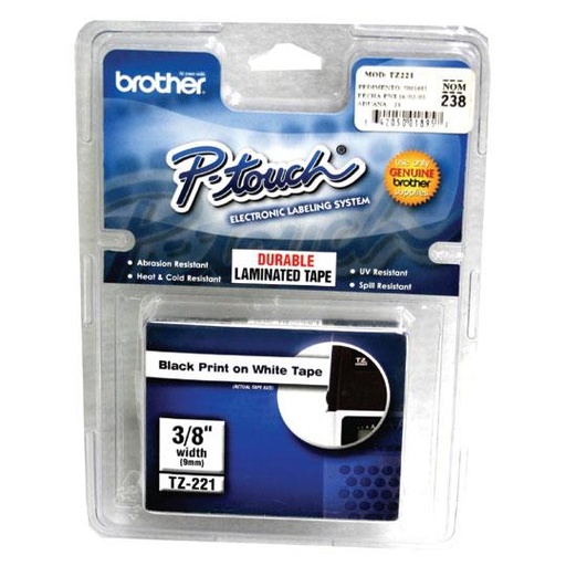 [BRO-CIN-TZ221] Cinta Negro/Blanco P/Rot. Brother p/PT-300/310B/330/530/1100/1200/ 