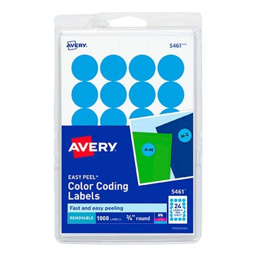 [AVE-ETI-2103] Etiqueta Redonda Removible Azul Claro Avery Tecnología Laser/Inkjet  1.9 Cm Diametro
