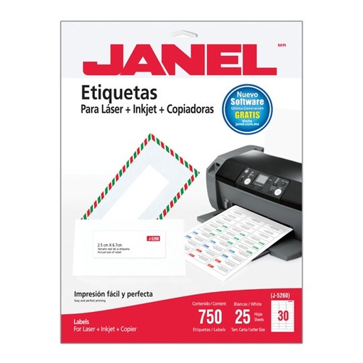 [JAN-ETI-5260-25] Etiqueta Laser Mod J-5260 Blanca Janel 25X67Mm Con 750 Etiquetas