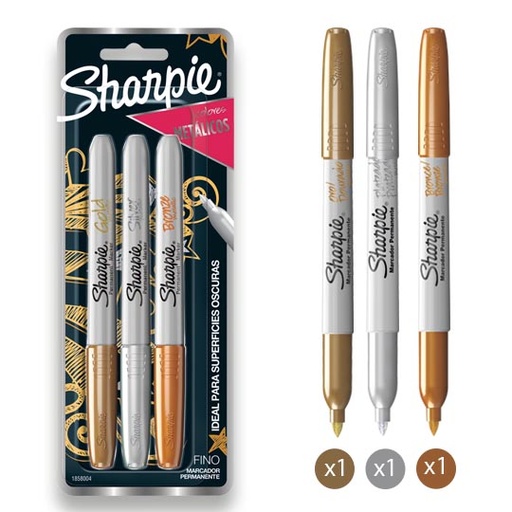 [BER-MAR-SHARMET] Marcador Sharpie Metalico Tarjeta Con 3 Piezas: Oro, Plata Y Bronce