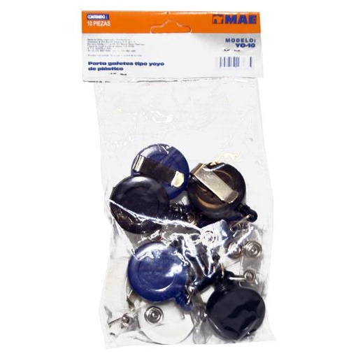 [MAE-YOY-10] Portagafetes Tipo Yoyo Mae Colores Surtidos Bolsa Con 10 Piezas