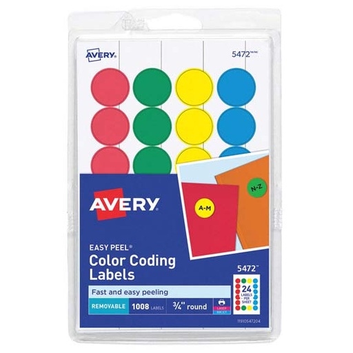 [AVE-ETI-5472] Etiqueta Redonda Removible Avery Tecnología Laser/Inkjet 1.9 Cm Diametro