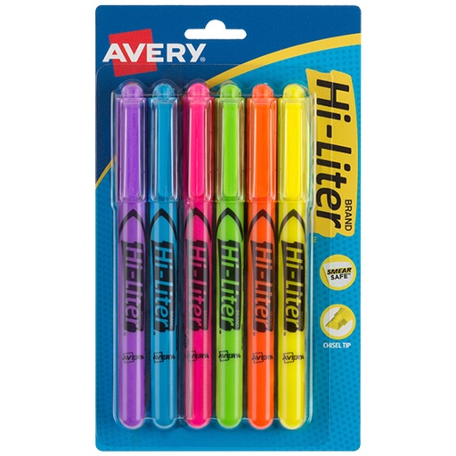 [AVE-MAR-23585] Resaltador Hi-Liter Surtido 6 Piezas Avery, Colores Fluorescentes Tipo Bolígrafo