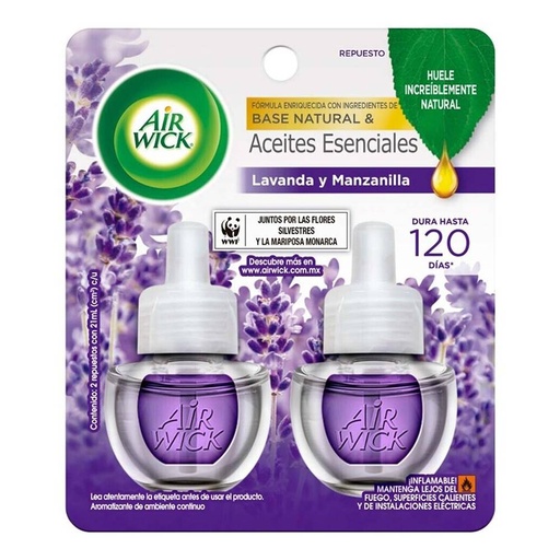 [AIR-AROMLAV-21ML] Aromatizante ambiental Air Wick lavanda y manzanilla 2 repuestos de 21 ml c/u