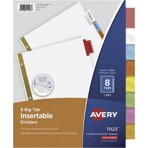 [AVE-SEP-11123] Separador Blanco Carta 8 Divisiones Avery,  Tecnología Laser/Inkjet 