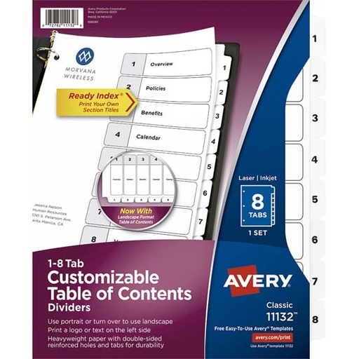 [AVE-SEP-11132] Separador Blanco Carta 8 Divisiones Avery, Tecnología Laser/Inkjet 