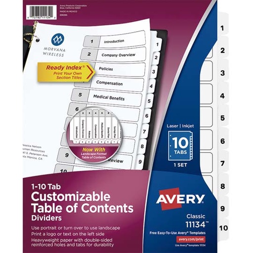 [AVE-SEP-11134] Separador Blanco Carta 10 Divisiones Avery, Tecnología Laser/Inkjet