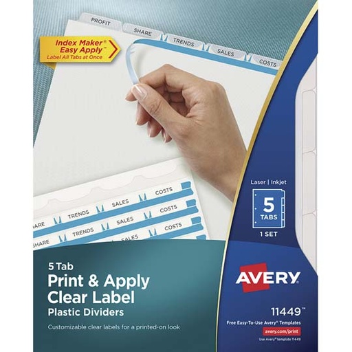 [AVE-SEP-11449] Separador Plástico Carta 5 Divisiones Avery Translúcido Tecnología Laser/Inkjet 
