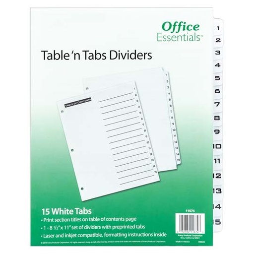 [AVE-SEP-11674] Separador Blanco Carta 15 Divisiones Avery, Tecnología Laser/Inkjet 