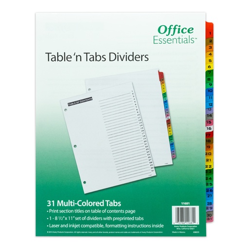 [AVE-SEP-11681] Separador Blanco Carta 31 Divisiones Avery, Tecnología Laser/Inkjet 