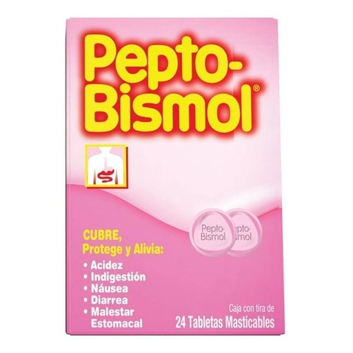 [MED-PEPTO-24] Tabletas masticables Pepto Bismol para el malestar estomacal y diarrea 24 pzas