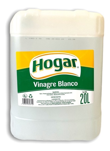 [AB-VINAGRE-20L] Vinagre Blanco Hogar Bidón 20lts Alcohol De Caña