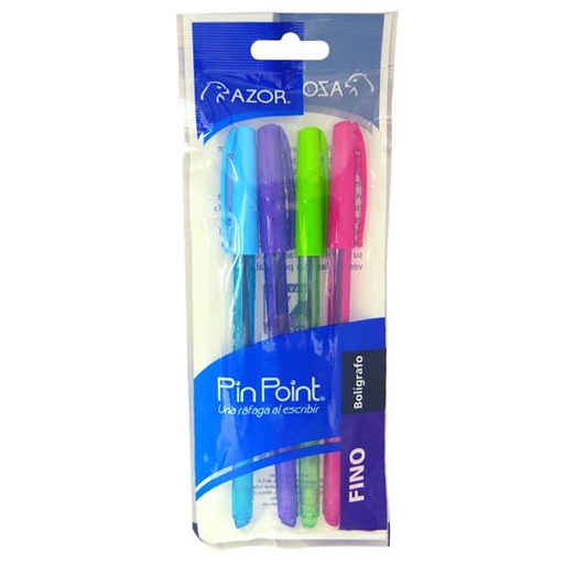 [AZO-BOL-6804SUR] Bolígrafo Fino Pin Point 0.7 Mm Colores Surtidos Empaque Con 4 Pzas