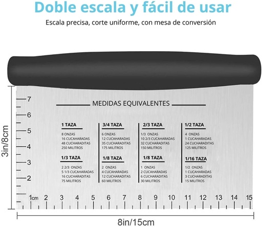 [UCHEF-CORTADOR] Cortador de Masa, Raspador de Masa y Alimentos de Acero Inoxidable, Cuchillo de Masa de 6 pulgadas para Hornear, Cortador de Repostería con Agarre contorneado.