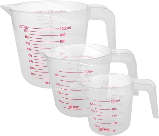 [COM-SETJARRA-3] Set De 3 Tazas Medidoras 1 Lt/500ml/250ml Plástico