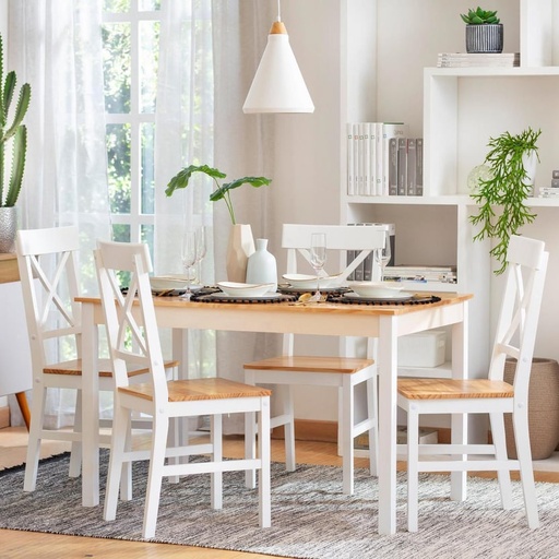 [JUST-COM-BOHO] Set Comedor Con 4 Sillas Boho Chic Madera