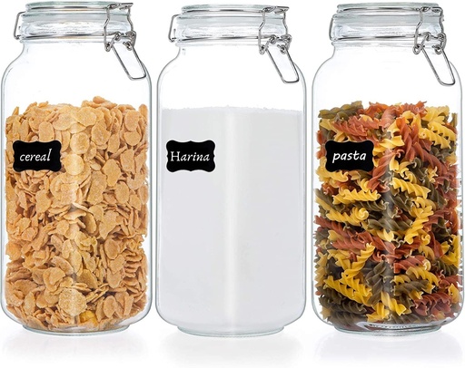 [COM-3TARROS-78OZ] Juego De 3 Tarros De Vidrio Herméticos Para Almacenamiento De Alimentos De 78 Onzas, Frascos De Vidrio De Cocina Para Harina, Cereales, Café, Pasta Y Conservas