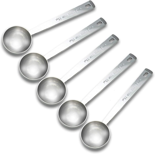 [COM-CUCHMED-5] Cuchara medidora de café, 1 cucharada de mango largo, cuchara de acero inoxidable para café, leche en polvo, fruta en polvo, juego de 5