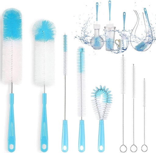 [LAJ-SETCEPILLOS-8] Set De 8 Cepillos De Limpieza Botellas, Termos, Botes y popotes