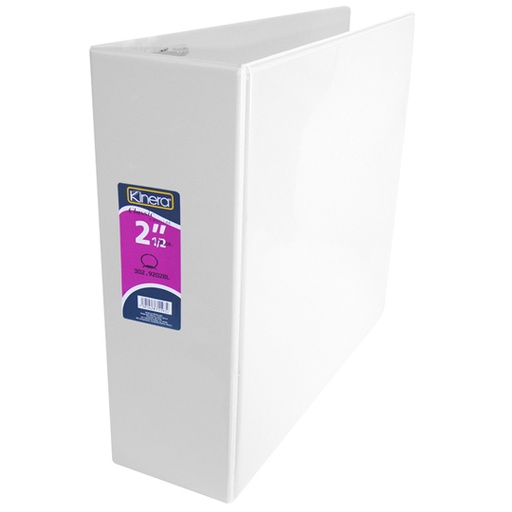 [AZO-CAR-9202BL] Carpeta panorámica con cristal Kinera, tamaño carta de 2 1/2" herraje "O" color blanco