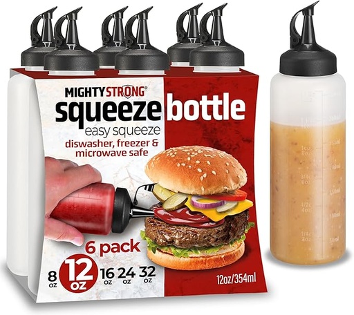 [MS-SQB-12] MIGHTY STRONG - Paquete de 6 botellas exprimidoras de condimentos de 12 onzas