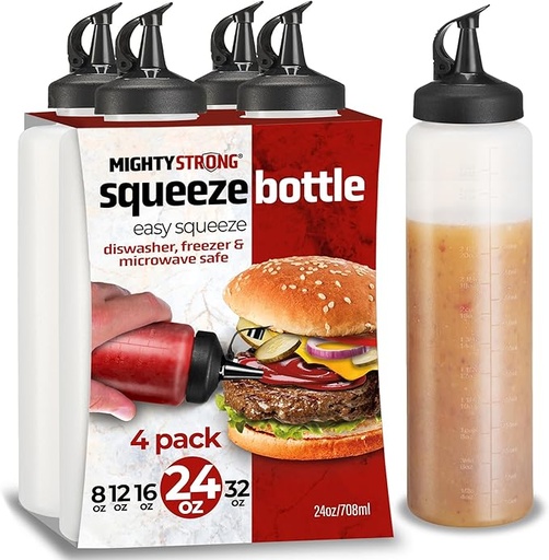 [MS-SQB-24] MIGHTY STRONG - Paquete de 4 botellas exprimidoras de condimentos de 24 onzas
